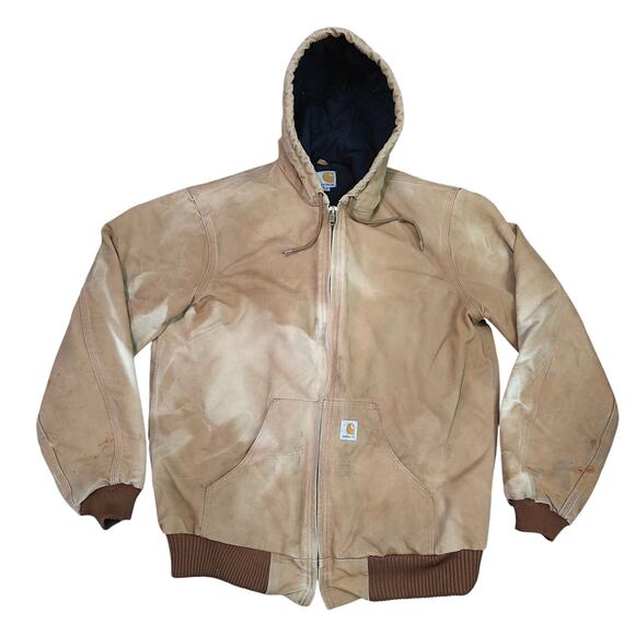 Vintage Carhartt Lined Hooded Jacket Brown Loose Fit Firm Duck Mens Medium Tall - Picture 1 of 4